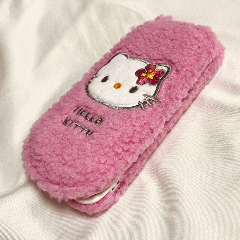 Furry Embroidery Hello Kitty Mirror Flip iPhone Case