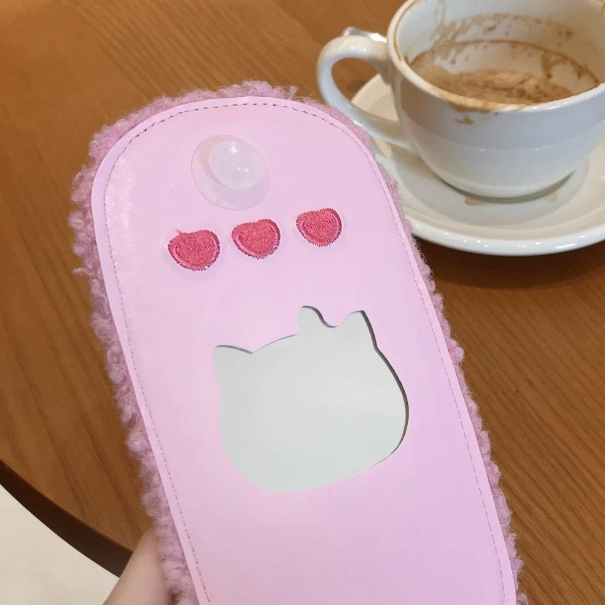 Furry Embroidery Hello Kitty Mirror Flip iPhone Case