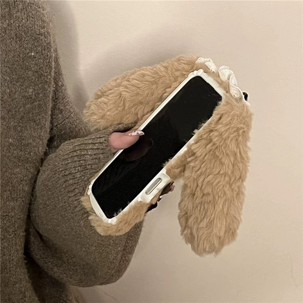 Furry Polka Dot Bowknot Bunny iPhone Case - ArtGalleryZen