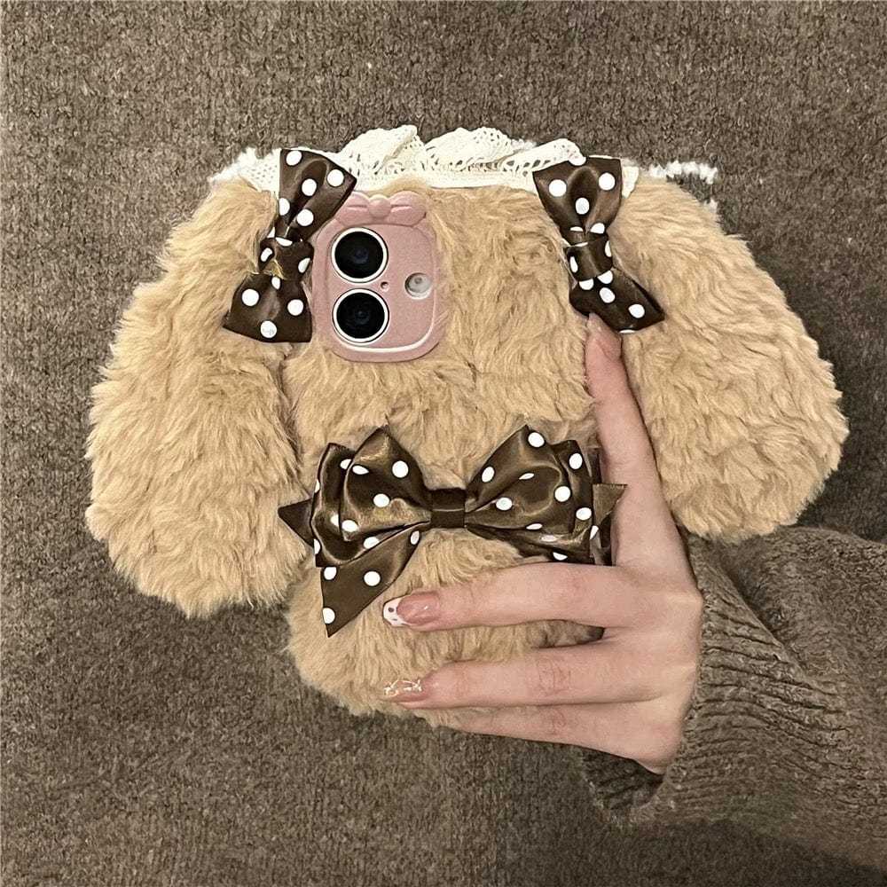 Furry Polka Dot Bowknot Bunny iPhone Case - ArtGalleryZen