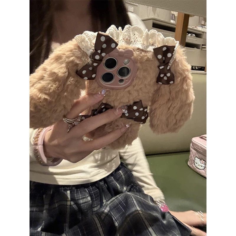 Furry Polka Dot Bowknot Bunny iPhone Case