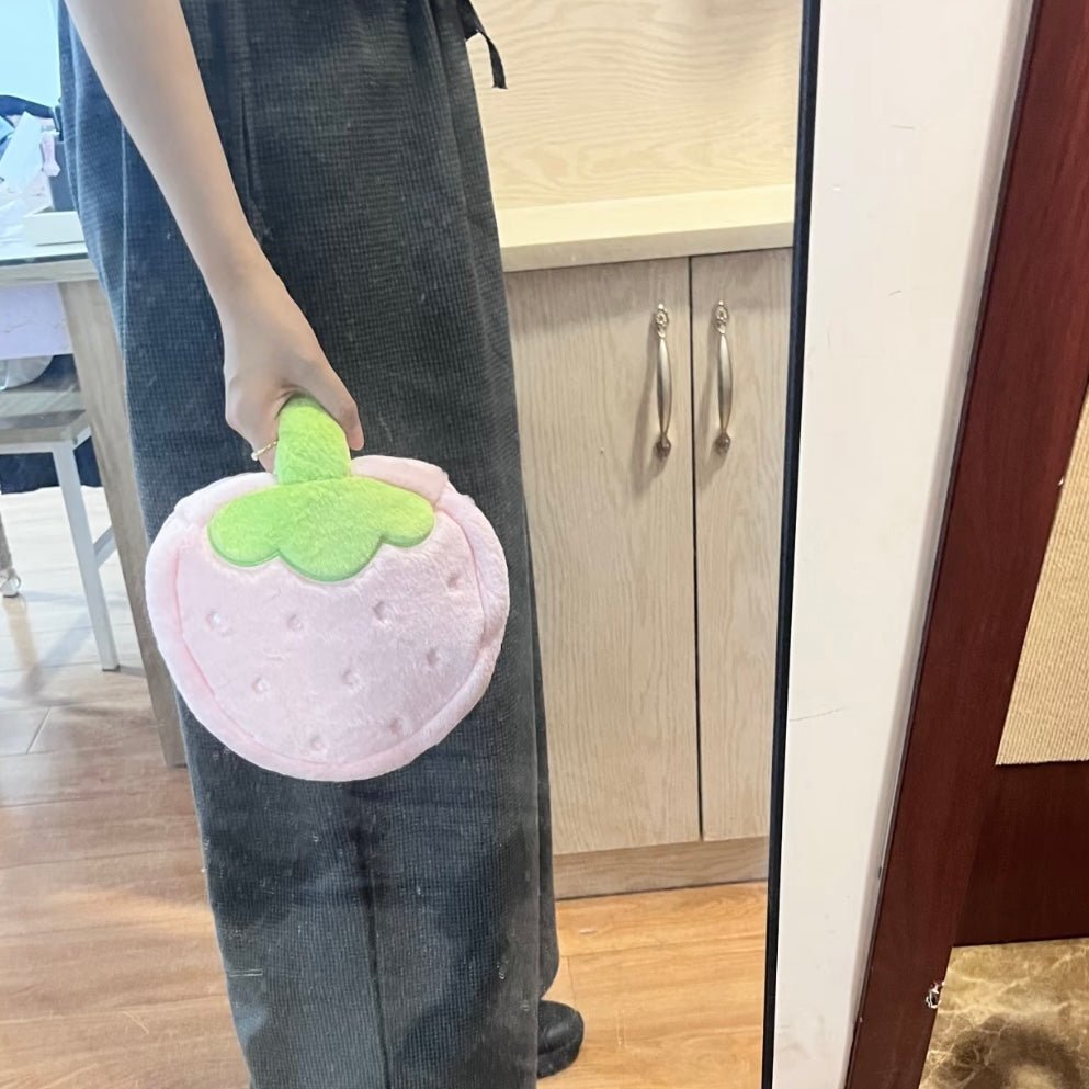 Furry Strawberry Makeup Bag Portable Travel Large Capacity Storage Bag - ArtGalleryZen