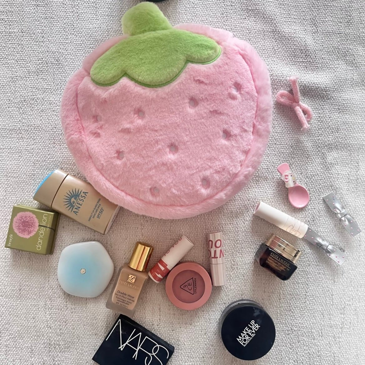 Furry Strawberry Makeup Bag Portable Travel Large Capacity Storage Bag - ArtGalleryZen