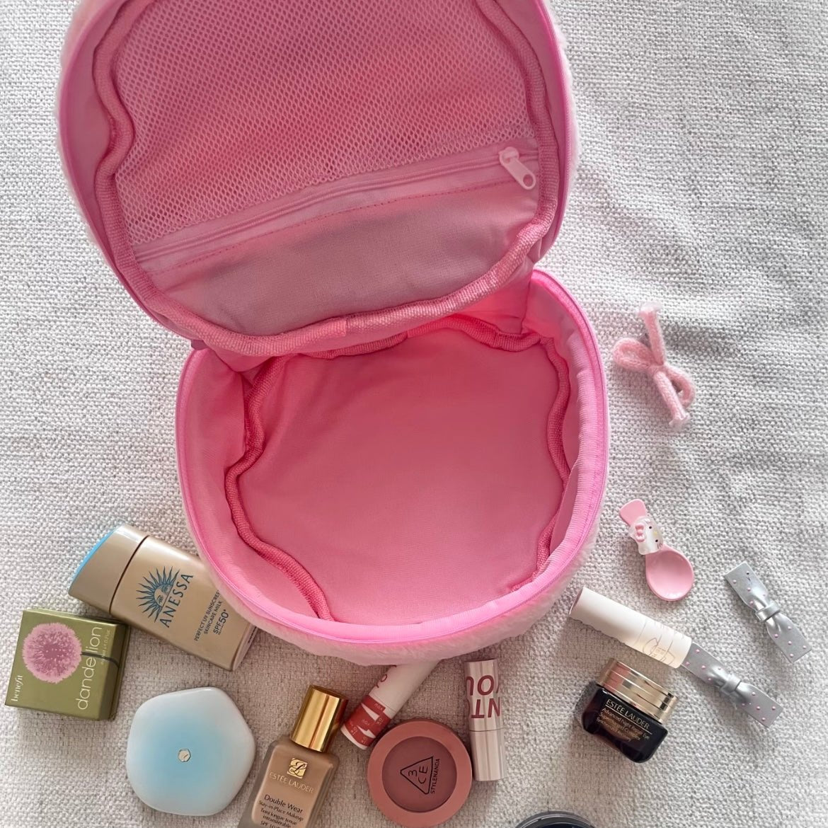 Furry Strawberry Makeup Bag Portable Travel Large Capacity Storage Bag - ArtGalleryZen