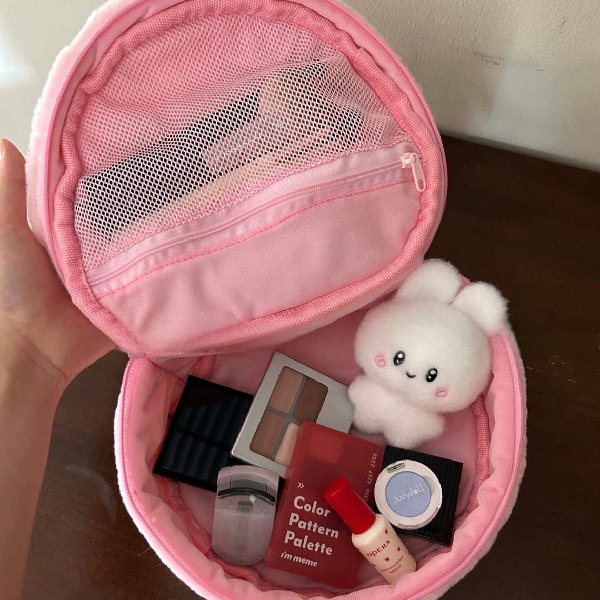 Furry Strawberry Makeup Bag Portable Travel Large Capacity Storage Bag - ArtGalleryZen