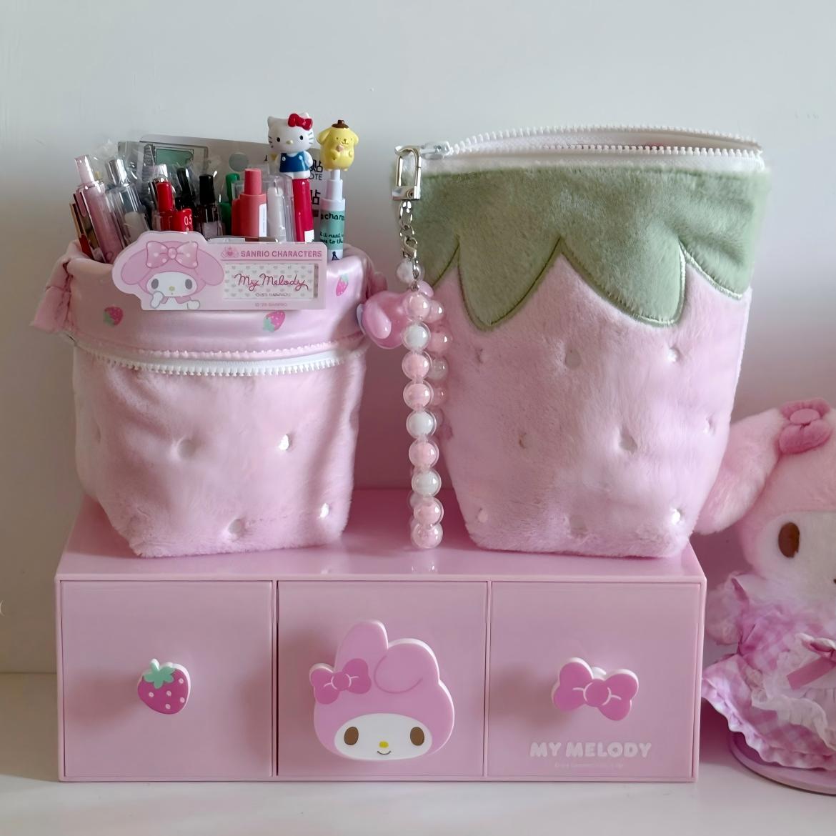 Furry Strawberry Pencil Case Storage Bag - ArtGalleryZen