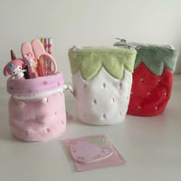 Thumbnail for Furry Strawberry Pencil Case Storage Bag - ArtGalleryZen
