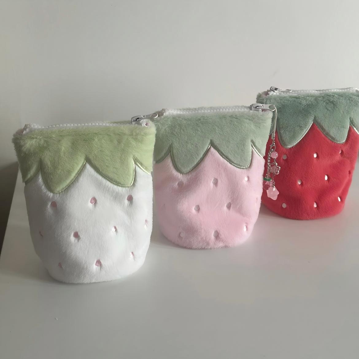 Furry Strawberry Pencil Case Storage Bag - ArtGalleryZen
