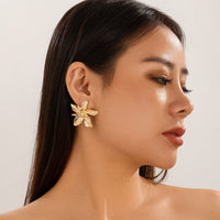 Thumbnail for Geometric Metallic Layered Flower Stud Earrings