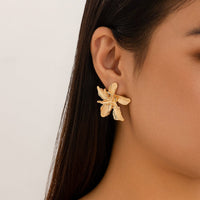 Thumbnail for Gemetric Metallic Layered Flower Stud Earrings