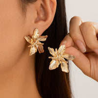 Thumbnail for Gemetric Metallic Layered Flower Stud Earrings