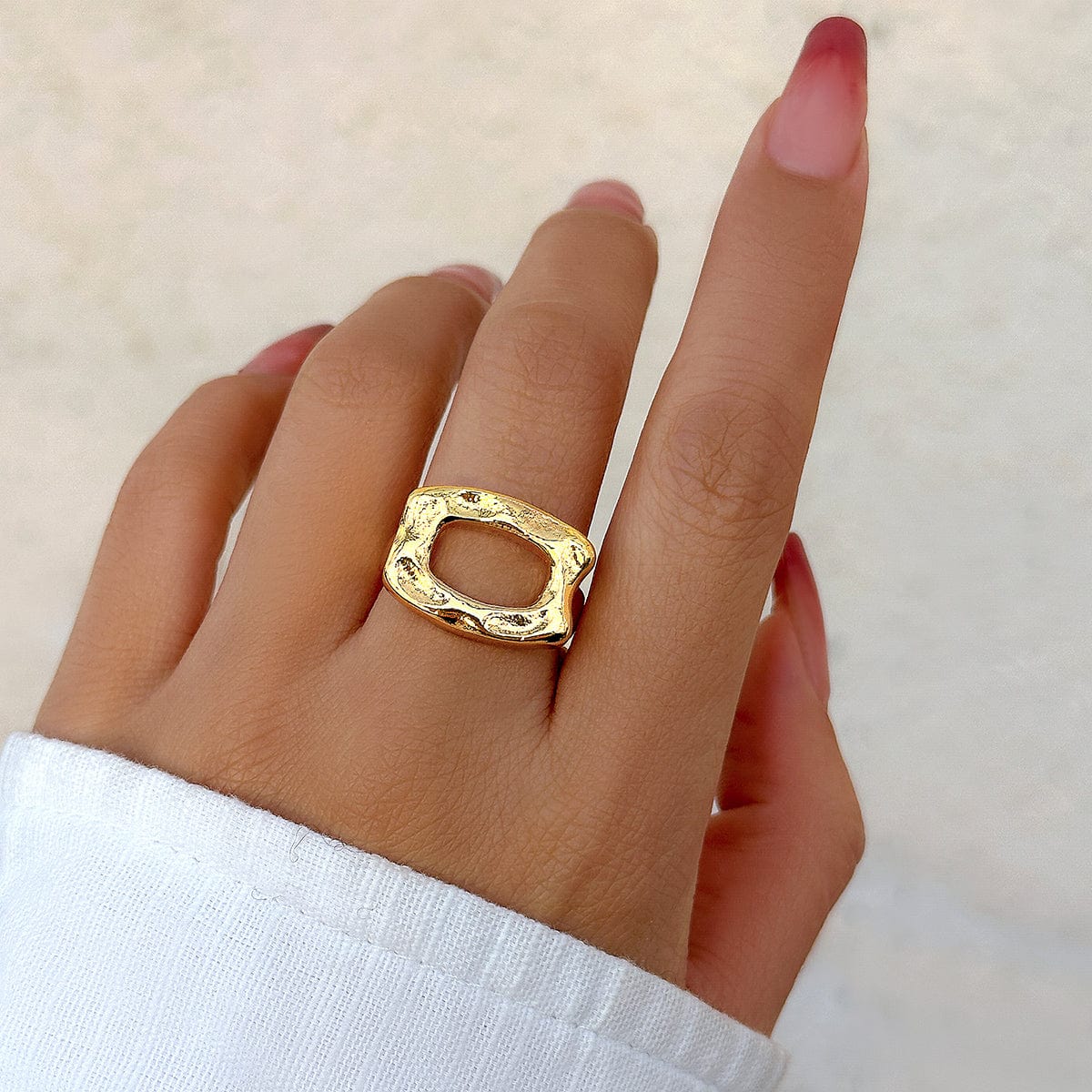 Geometic Irregular Hollow Square Open Ring