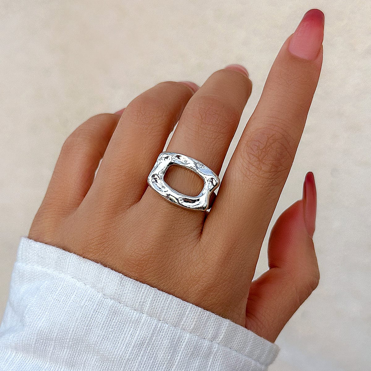 Geometic Irregular Hollow Square Open Ring