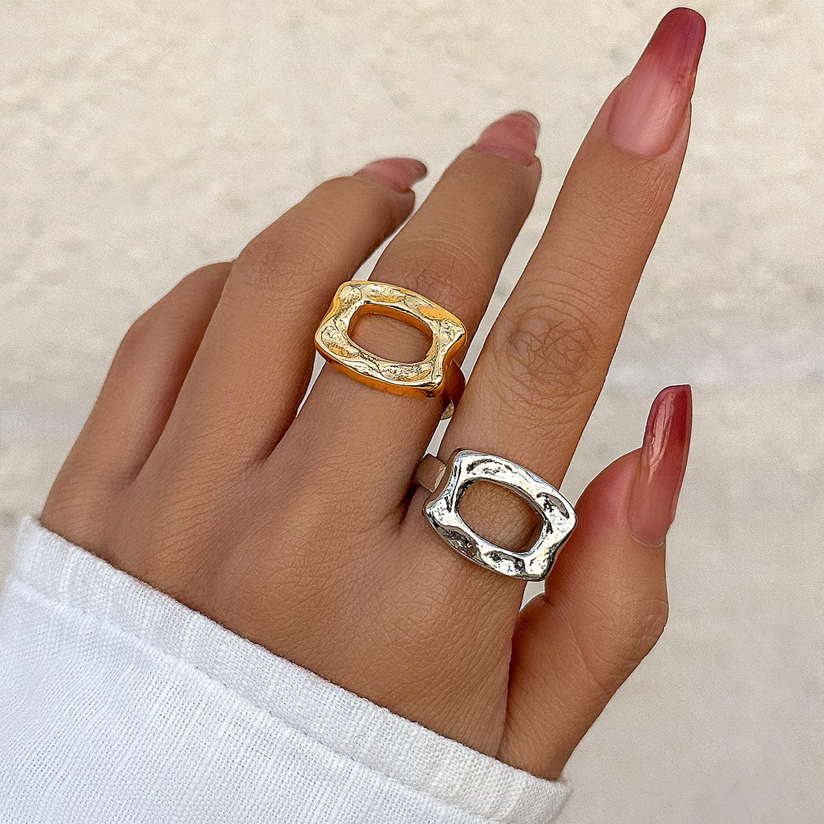 Geometic Irregular Hollow Square Open Ring