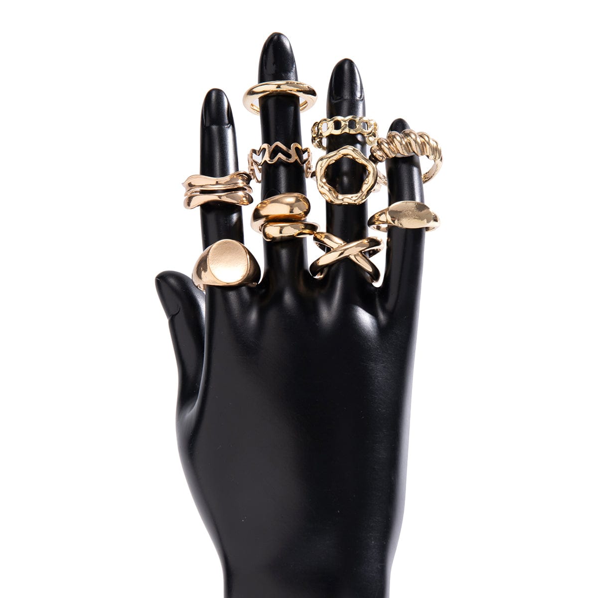 Geometric 10pcs Gold Plated Hollow Heart Waterdrop Round Disk Open Ring Set - ArtGalleryZen