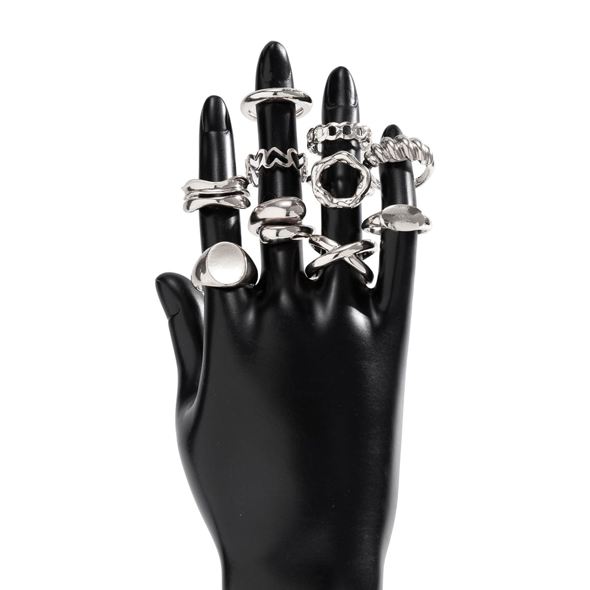 Geometric 10pcs Gold Plated Hollow Heart Waterdrop Round Disk Open Ring Set - ArtGalleryZen