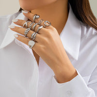 Thumbnail for Geometric 10pcs Gold Plated Hollow Heart Waterdrop Round Disk Open Ring Set - ArtGalleryZen