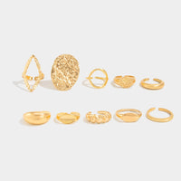 Thumbnail for Geometric 10pcs Textured Oval Disk Glossy Hollow Ring Set - ArtGalleryZen