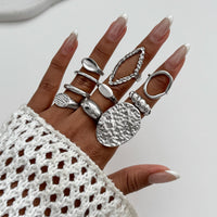 Thumbnail for Geometric 10pcs Textured Oval Disk Glossy Hollow Ring Set - ArtGalleryZen