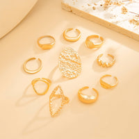 Thumbnail for Geometric 10pcs Textured Oval Disk Glossy Hollow Ring Set - ArtGalleryZen