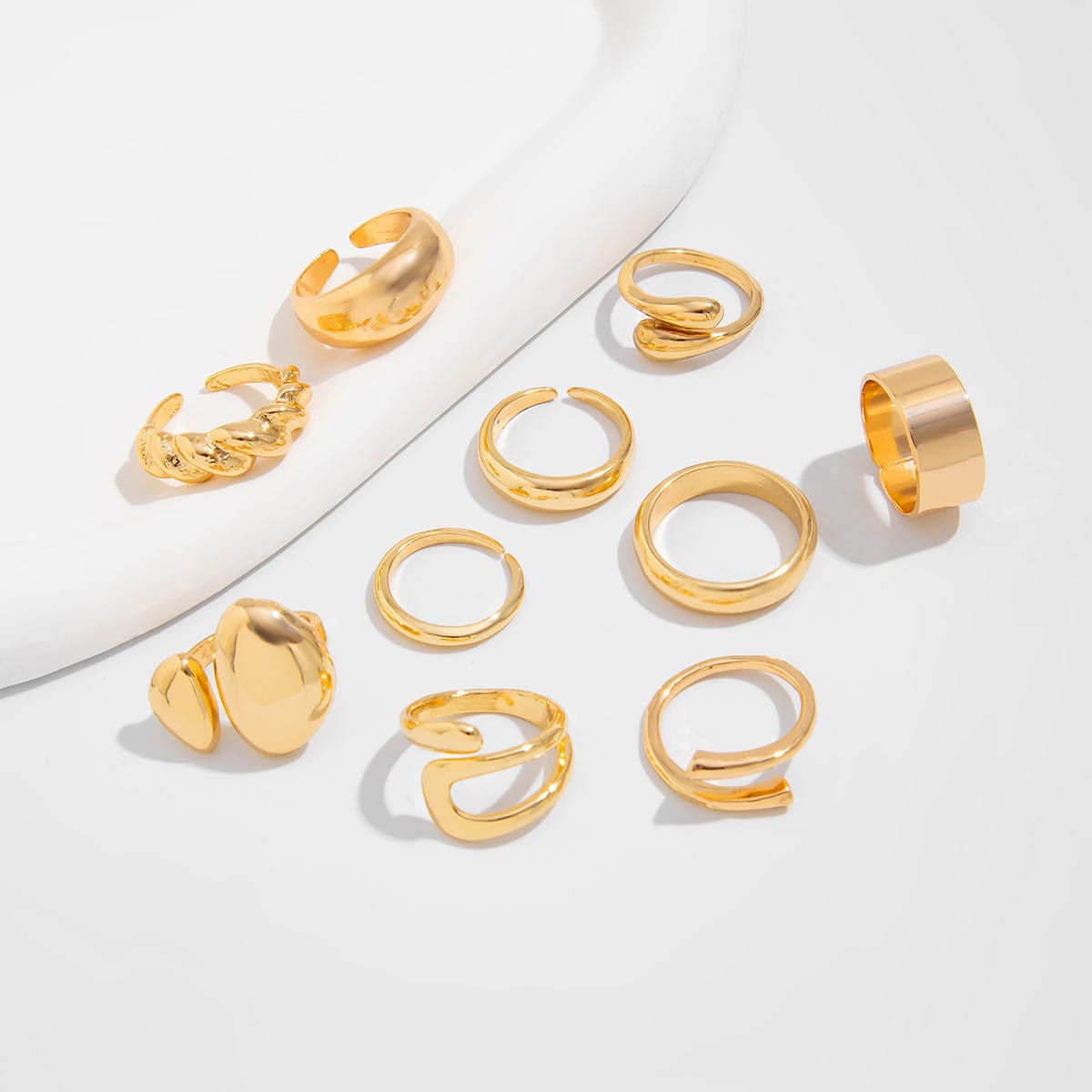 Geometric 10pcs Waterdrop Twisted Hollow Open Ring Set - ArtGalleryZen