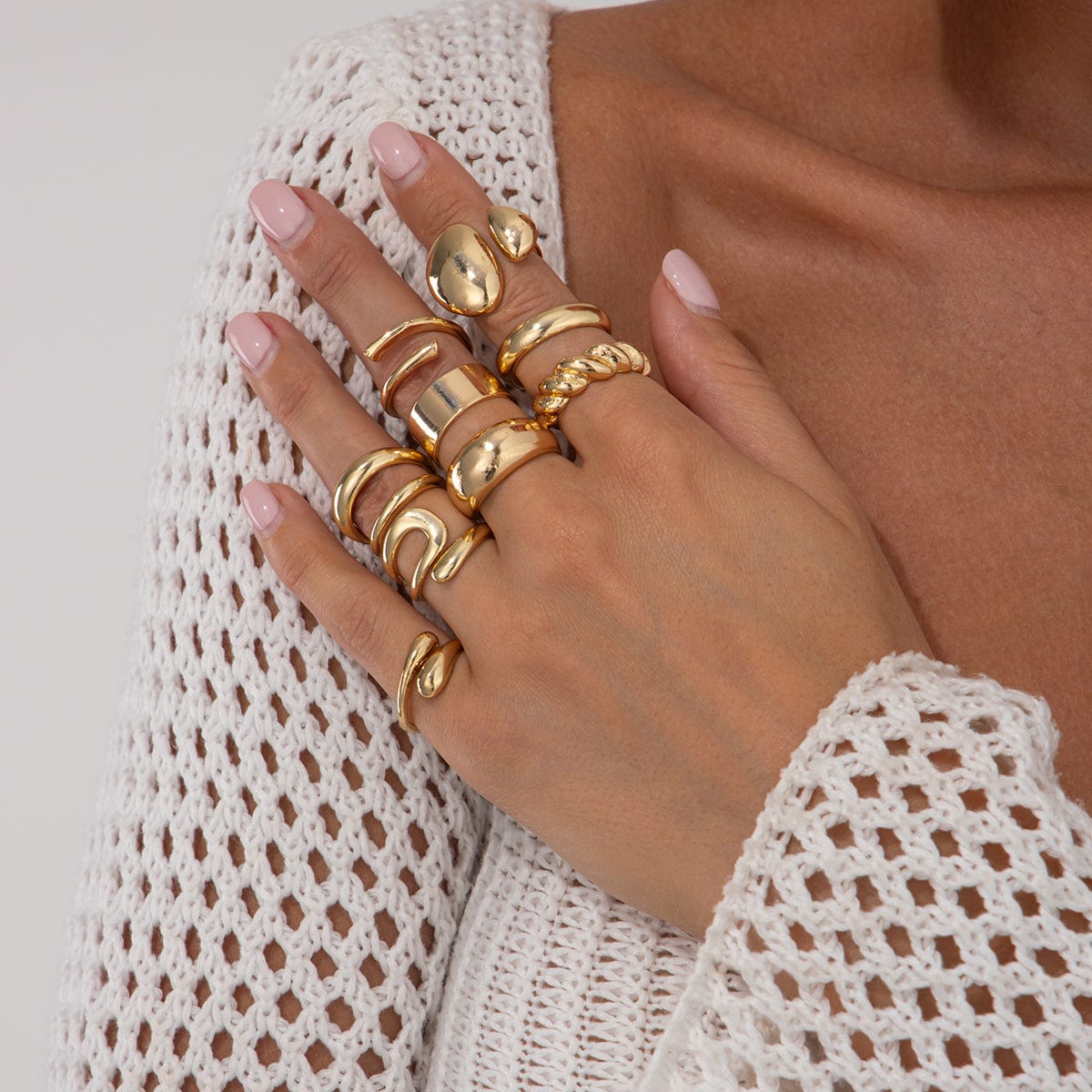 Geometric 10pcs Waterdrop Twisted Hollow Open Ring Set - ArtGalleryZen