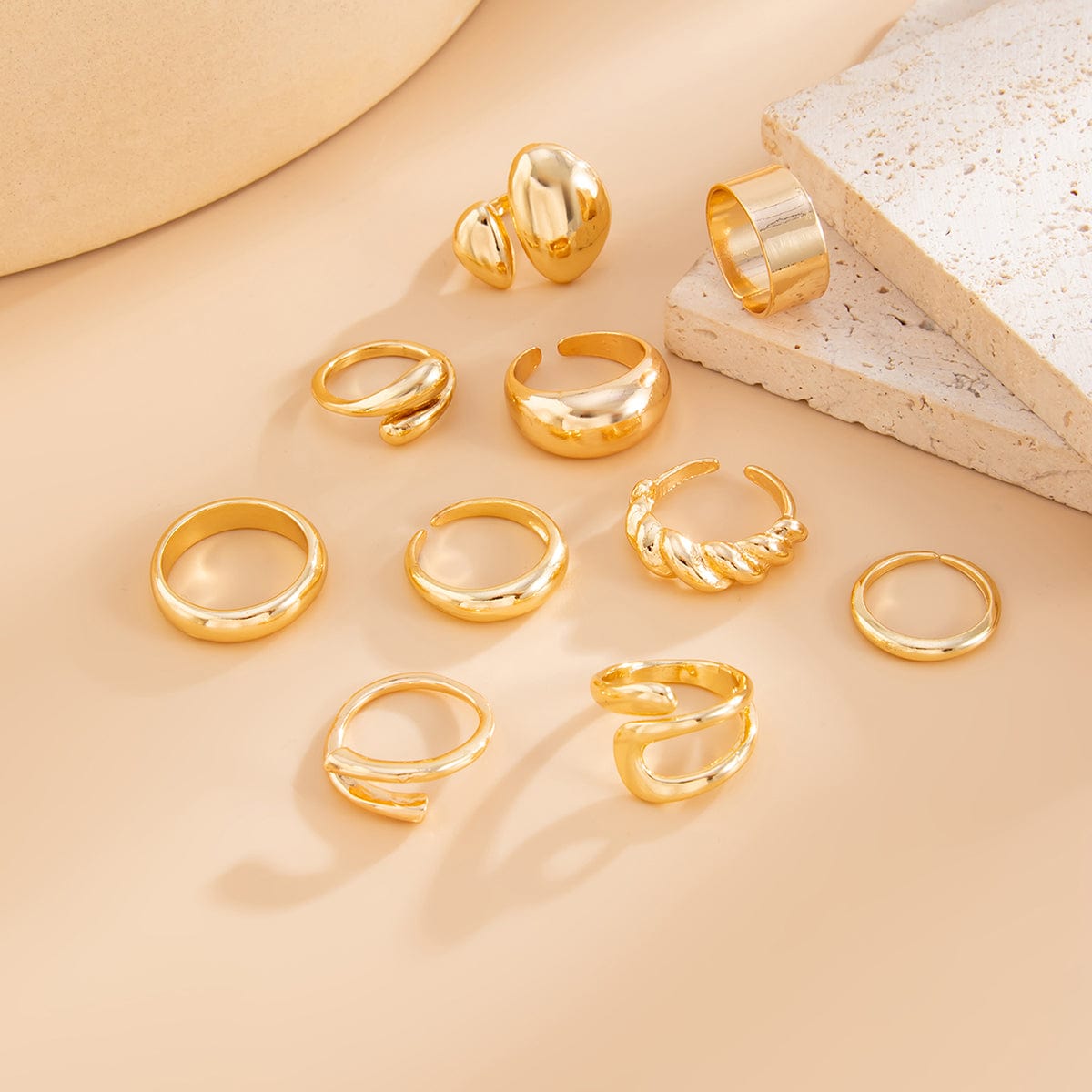 Geometric 10pcs Waterdrop Twisted Hollow Open Ring Set - ArtGalleryZen