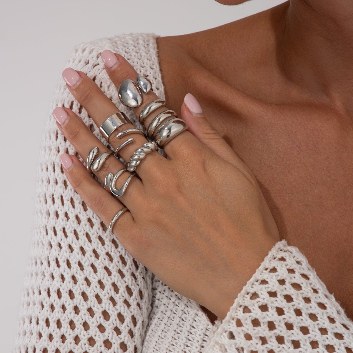 Geometric 10pcs Waterdrop Twisted Hollow Open Ring Set - ArtGalleryZen