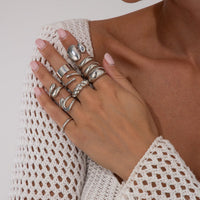 Thumbnail for Geometric 10pcs Waterdrop Twisted Hollow Open Ring Set - ArtGalleryZen