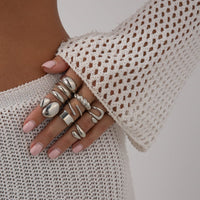 Thumbnail for Geometric 10pcs Waterdrop Twisted Hollow Open Ring Set - ArtGalleryZen