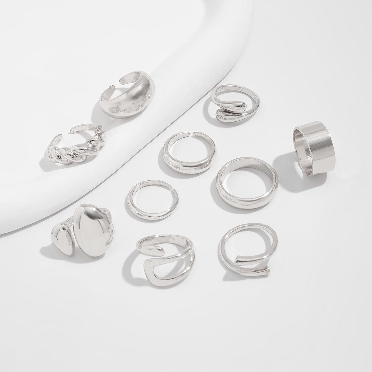 Geometric 10pcs Waterdrop Twisted Hollow Open Ring Set - ArtGalleryZen