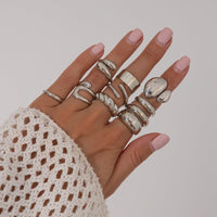 Thumbnail for Geometric 10pcs Waterdrop Twisted Hollow Open Ring Set - ArtGalleryZen