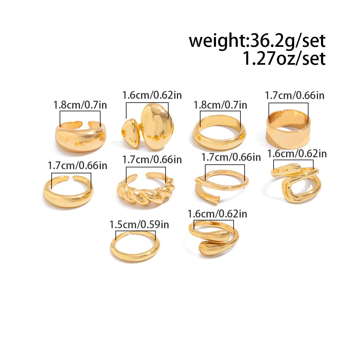 Geometric 10pcs Waterdrop Twisted Hollow Open Ring Set - ArtGalleryZen