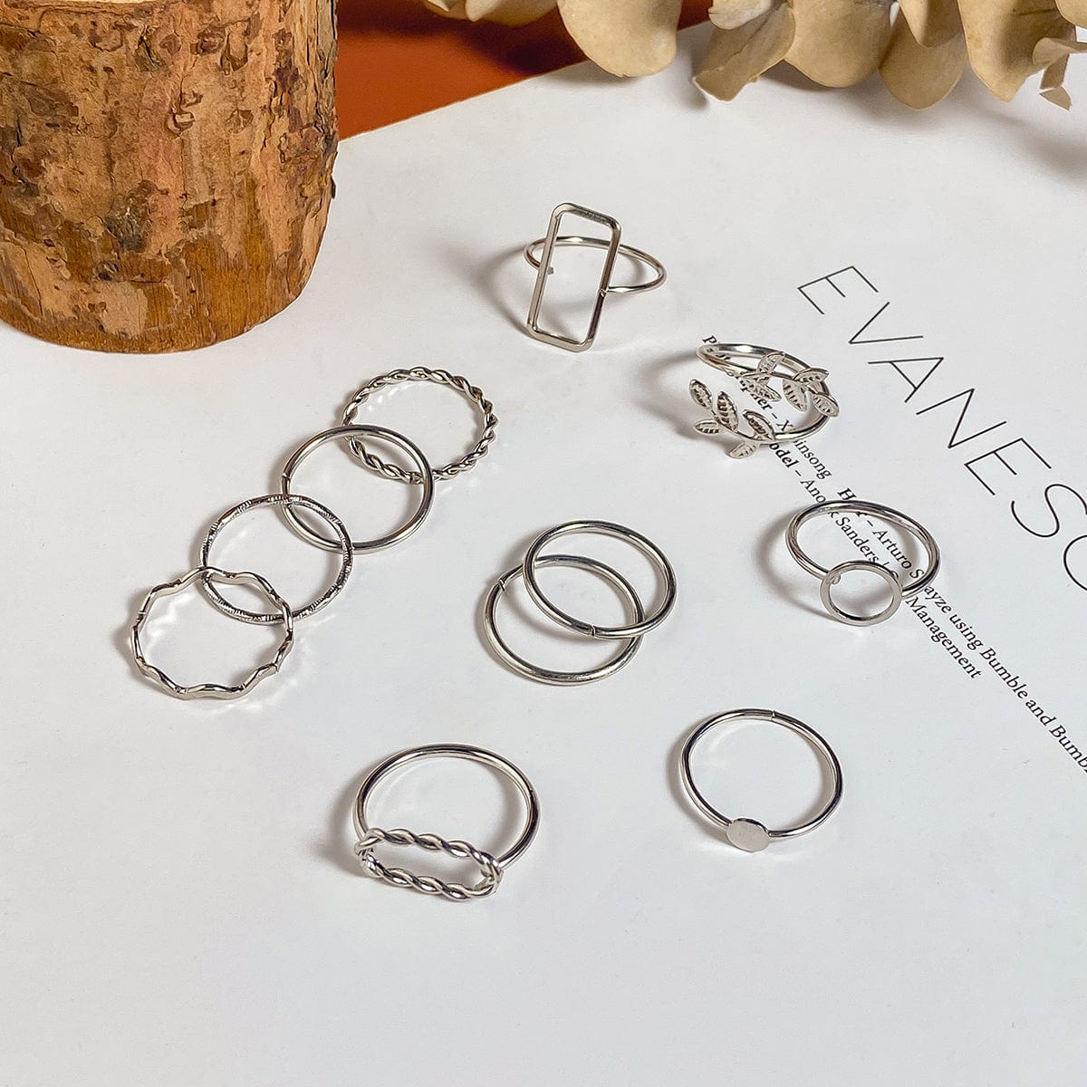 Geometric 11 Pieces Metallic Rings Set - ArtGalleryZen