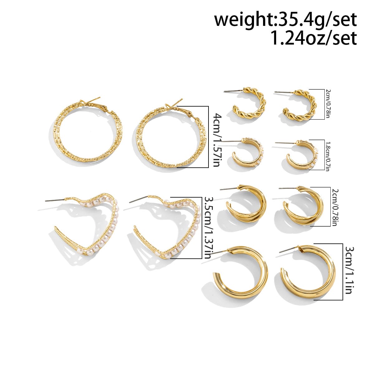 Geometric 12 Pieces Pearl Inlaid Huggie Hoop Earrings Set - ArtGalleryZen