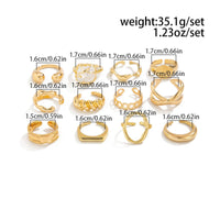 Thumbnail for Geometric 12pcs Gold Silver Tone Hollow Twisted Open Ring Set - ArtGalleryZen