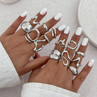 Thumbnail for Geometric 14pcs Chunky Irregular Curved Waterdrop Ring Set - ArtGalleryZen