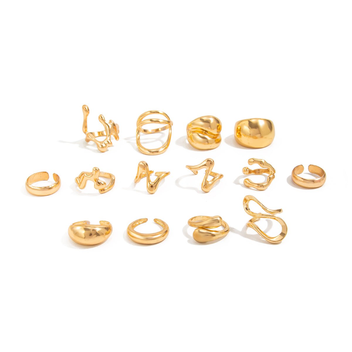 Geometric 14pcs Chunky Irregular Curved Waterdrop Ring Set - ArtGalleryZen