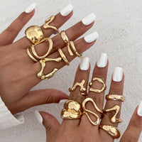 Thumbnail for Geometric 14pcs Chunky Irregular Curved Waterdrop Ring Set - ArtGalleryZen