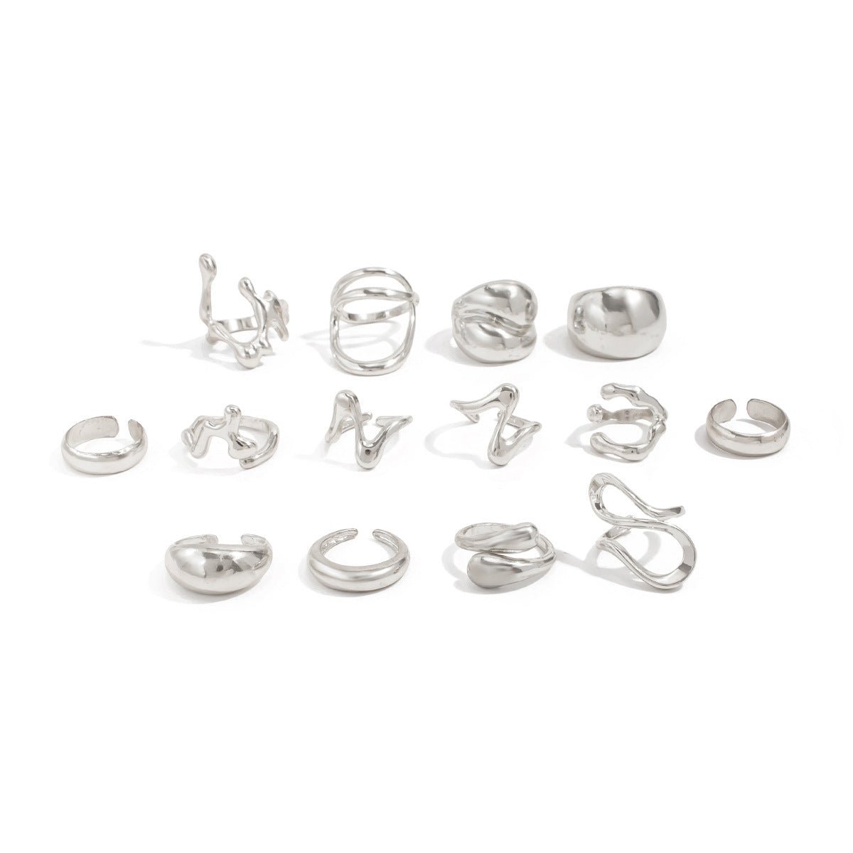 Geometric 14pcs Chunky Irregular Curved Waterdrop Ring Set - ArtGalleryZen