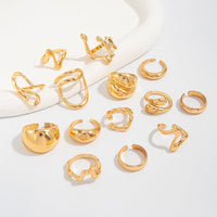 Thumbnail for Geometric 14pcs Chunky Irregular Curved Waterdrop Ring Set - ArtGalleryZen