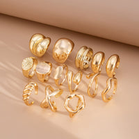 Thumbnail for Geometric 14pcs Gold Silver Plated Glossy Hollow Cross Ring Set - ArtGalleryZen