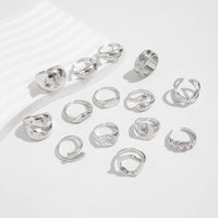 Thumbnail for Geometric 14pcs Gold Silver Plated Glossy Hollow Cross Ring Set - ArtGalleryZen