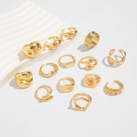 Thumbnail for Geometric 14pcs Gold Silver Plated Glossy Hollow Cross Ring Set - ArtGalleryZen