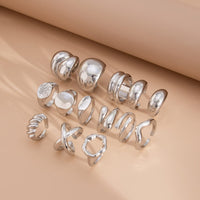 Thumbnail for Geometric 14pcs Gold Silver Plated Glossy Hollow Cross Ring Set - ArtGalleryZen