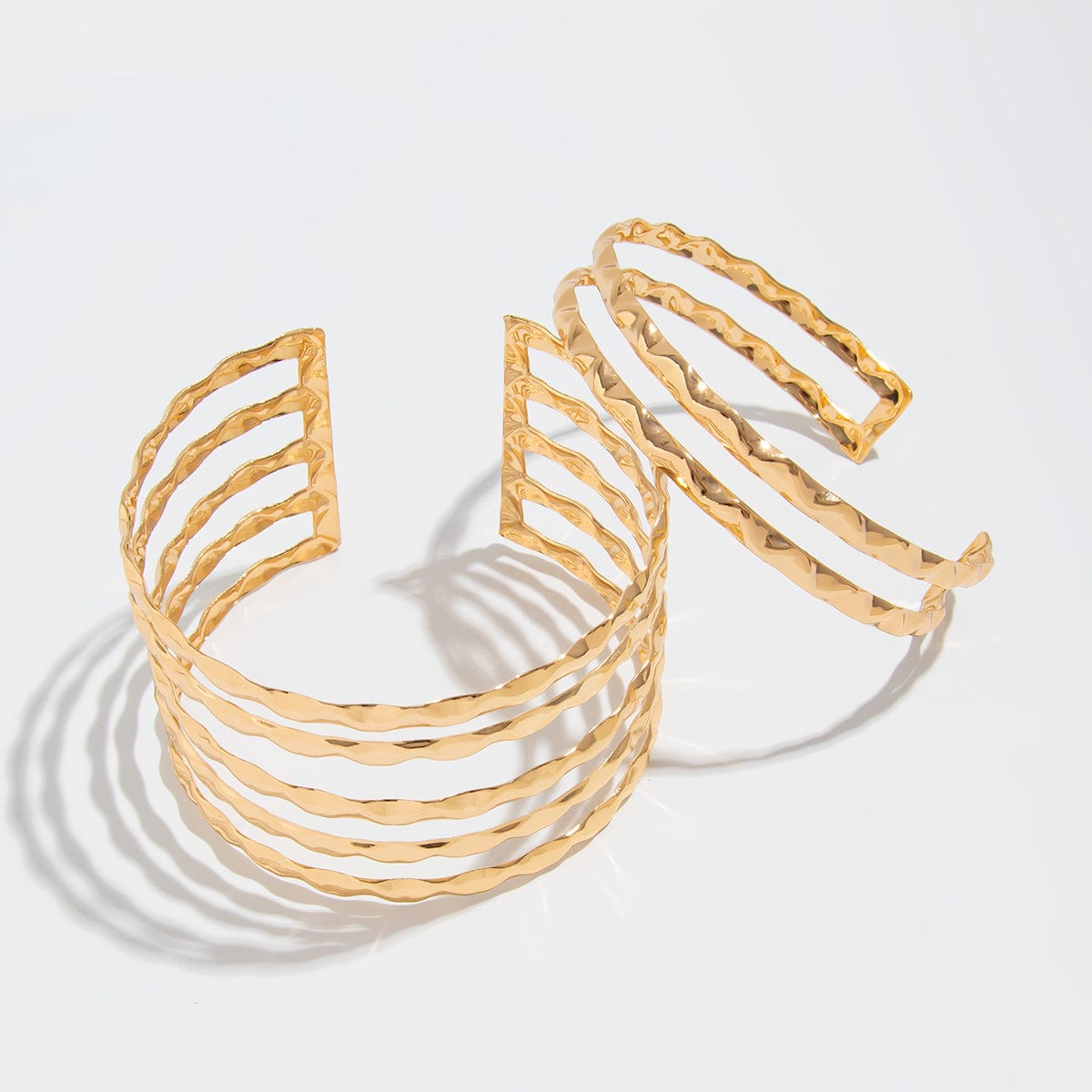 Geometric 2pcs Hammered Hollow Bangle Arm Cuff Set - ArtGalleryZen