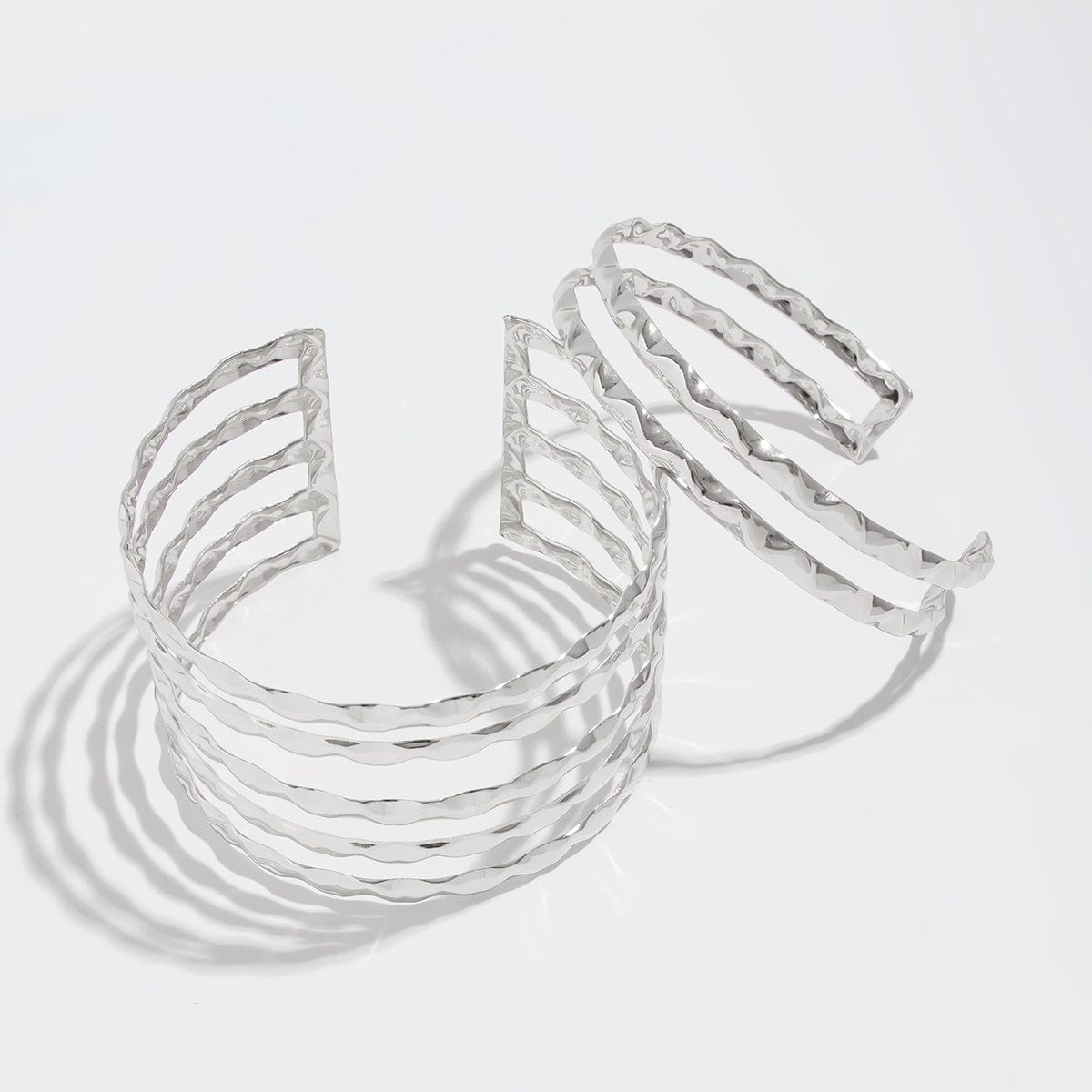 Geometric 2pcs Hammered Hollow Bangle Arm Cuff Set - ArtGalleryZen