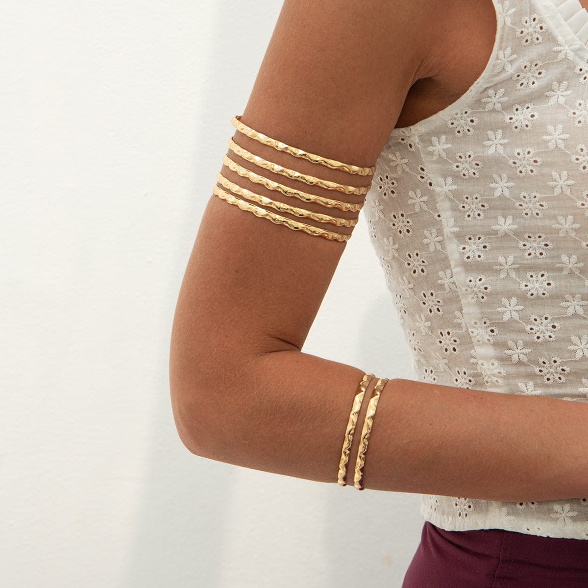 Geometric 2pcs Hammered Hollow Bangle Arm Cuff Set - ArtGalleryZen