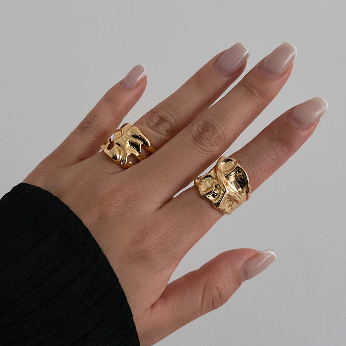 Geometric 2pcs Irregular Hammered Wide Open Ring Set