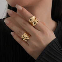 Thumbnail for Geometric 2pcs Irregular Hammered Wide Open Ring Set